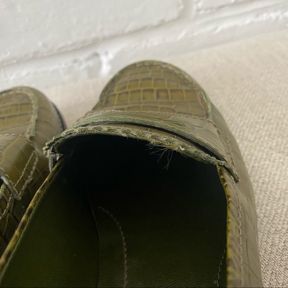 Franco Sarto Green Croc Leather Slip On Loafers - Picture 7 of 10